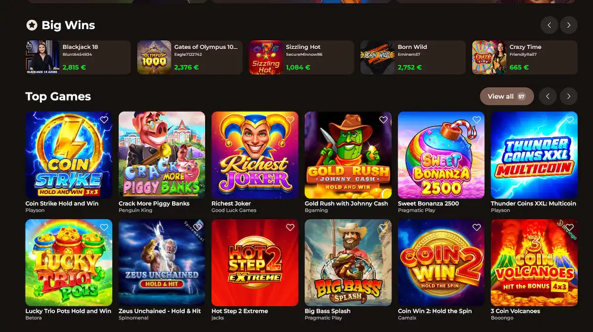 Slot-Auswahl im Roulettino Casino mit Videoslots und Megaways-Titeln
